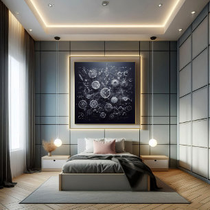 A digital blueprint with mathematical equations poster