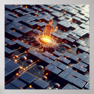a digital lifeform rising from computer chips poster