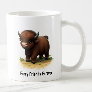 A Digital Painting of a Cute American Bison Coffee Mug