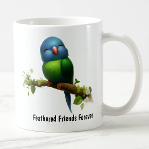 A Digital Painting of a Cute Blue-Crowned Parrot Coffee Mug