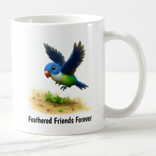 A Digital Painting of a Cute Blue-Crowned Parrot Coffee Mug