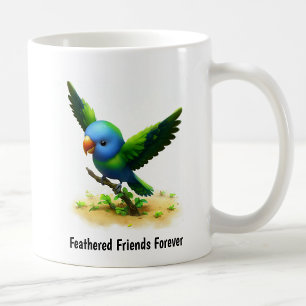 A Digital Painting of a Cute Blue-Crowned Parrot Coffee Mug