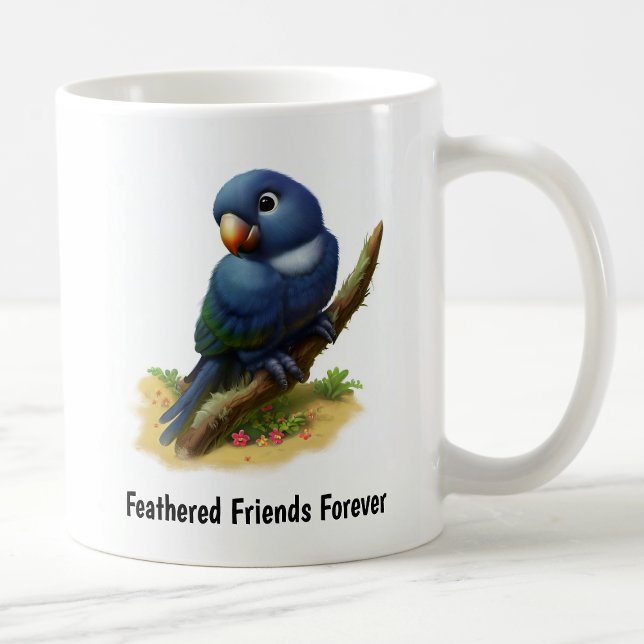 A Digital Painting of a Cute Indigo-Winged Parrot Coffee Mug (Creator Uploaded)
