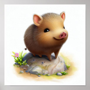 A Digital Painting of a Cute Javelina Poster