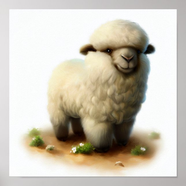 A Digital Painting of a Cute Karakul Sheep Poster (Front)