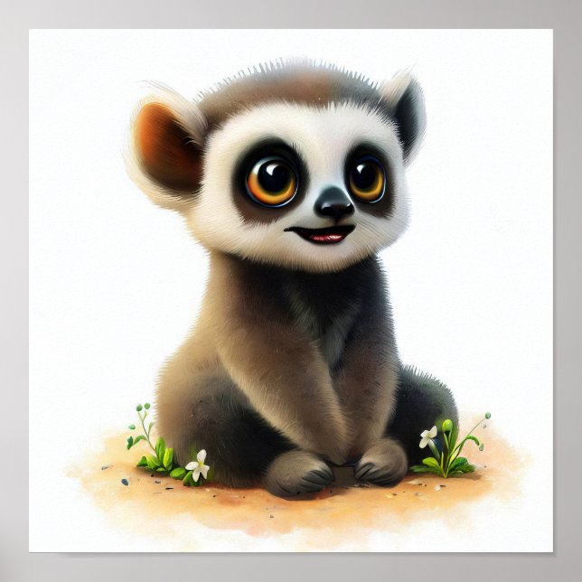 A Digital Painting of a Cute Lemur Poster (Front)
