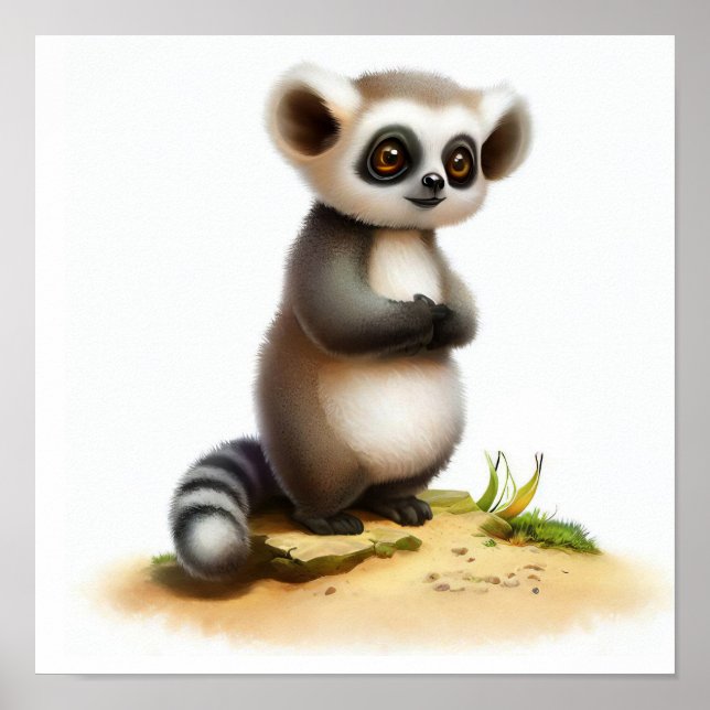 A Digital Painting of a Cute Lemur Poster (Front)