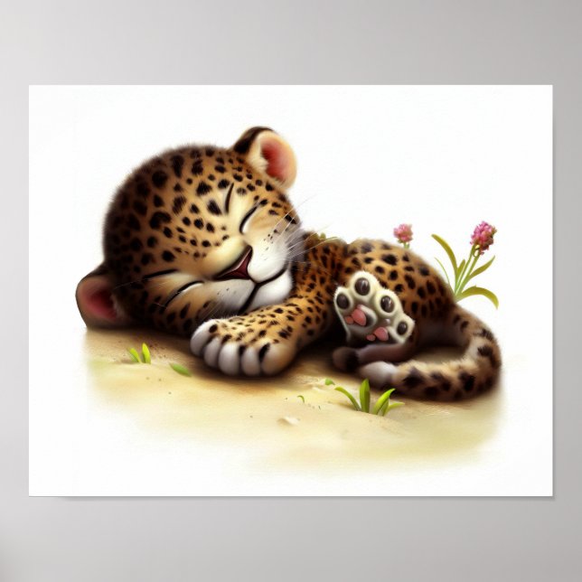A Digital Painting of a Cute Leopard Cub Poster (Front)