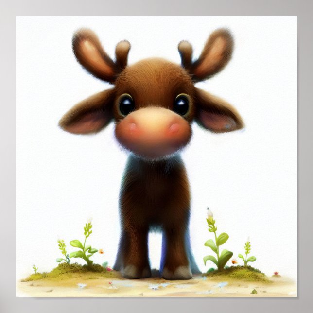 A Digital Painting of a Cute Moose Poster (Front)
