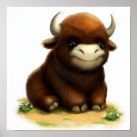 A Digital Painting of a Cute Musk Ox