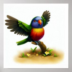 A Digital Painting of a Cute Ornate Lorikeet Poster