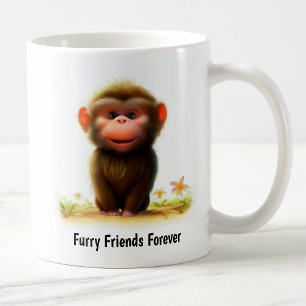 A Digital Painting of a Cute Young Baboon Coffee Mug