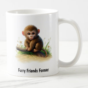 A Digital Painting of a Cute Young Baboon Coffee Mug