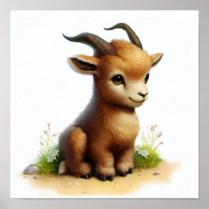 A Digital Painting of a Cute Young Ibex Poster