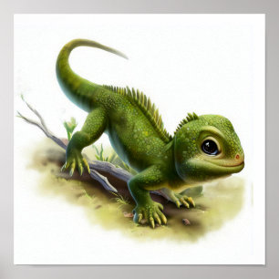 A Digital Painting of a Cute Young Iguana Poster