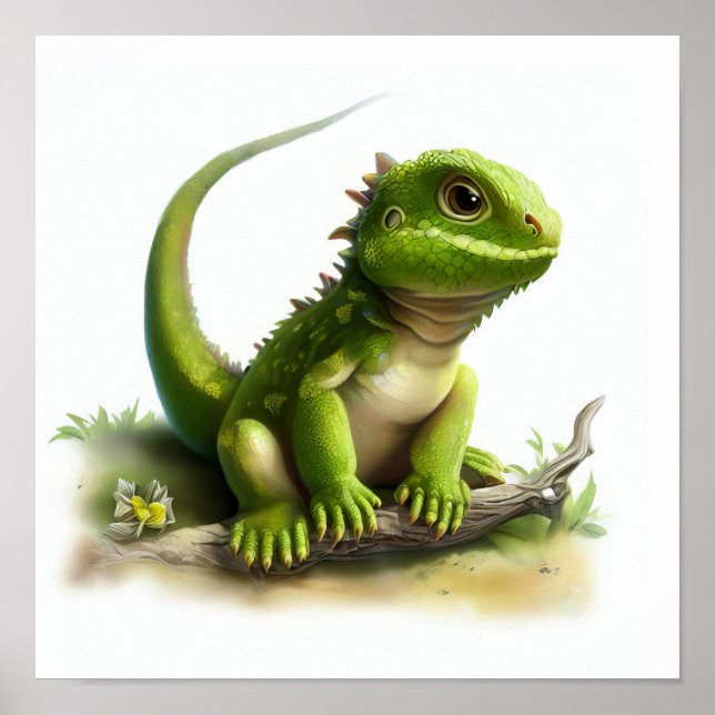 A Digital Painting of a Cute Young Iguana Poster (Front)