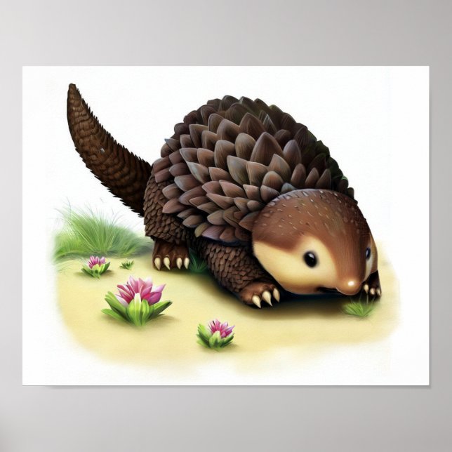 A Digital Painting of a Cute Young Indian Pangolin Poster (Front)