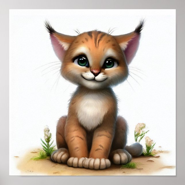 A Digital Painting of a Cute Young Lynx Poster (Front)