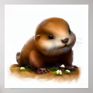 A Digital Painting of a Cute young Marmot Poster