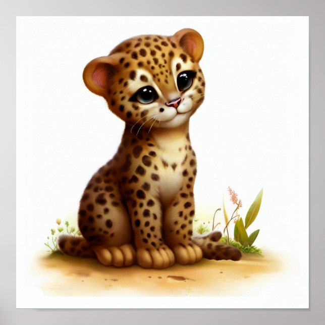 A Digital Painting of a Cute Young Ocelot Poster (Front)