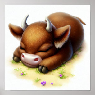 A Digital Painting of a Cute Young Ox Poster