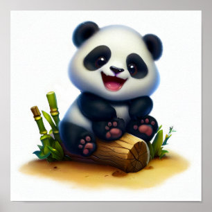 A Digital Painting of a Cute Young Panda Poster