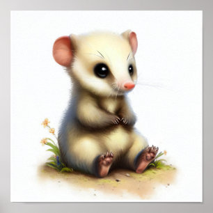 A Digital Painting of a North American Opossum Poster