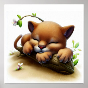 A Digital Painting of a Young Cute Puma Poster