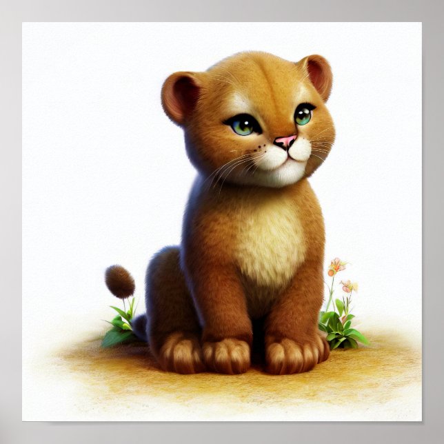 A Digital Painting of a Young Cute Puma Poster (Front)