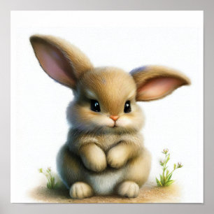 A Digital Painting of a Young Cute Rabbit Poster