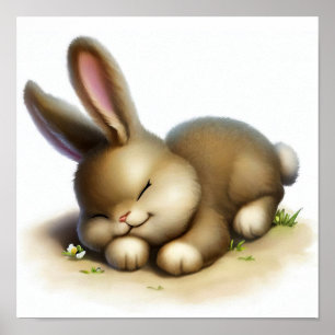A Digital Painting of a Young Cute Rabbit Poster