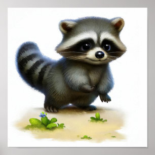 A Digital Painting of a Young Cute Racoon Poster