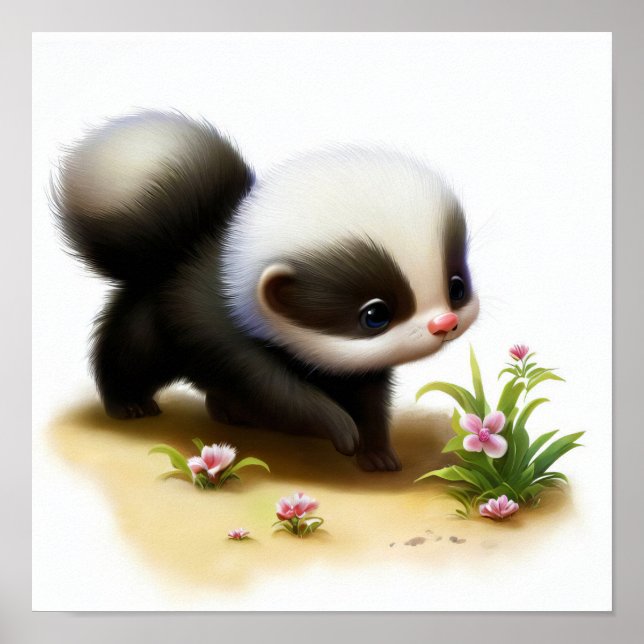 A Digital Painting of a Young Cute Skunk Poster (Front)