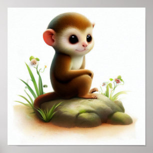 A Digital Painting of a Young Cute Squirrel Monkey Poster