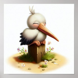 A Digital Painting of a Young Cute Stork Poster