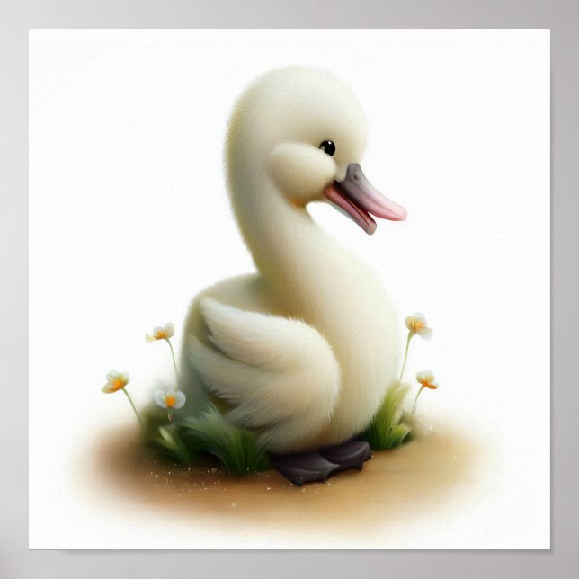 A Digital Painting of a Young Cute Swan Poster (Front)