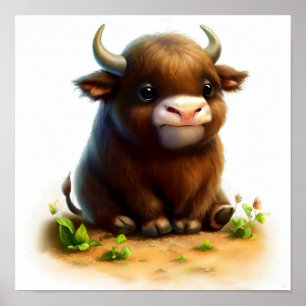 A Digital Painting of a Young Cute Water Buffalo Poster