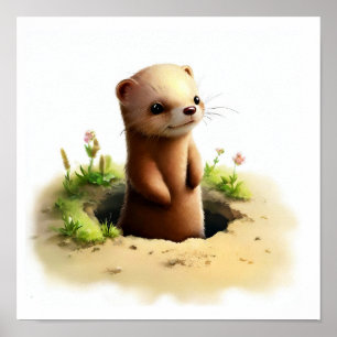 A Digital Painting of a Young Cute Weasel Poster