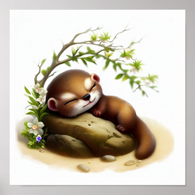 A Digital Painting of a Young Cute Weasel Poster (Front)