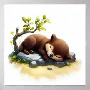 A Digital Painting of a Young Cute Wolverine Poster