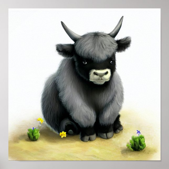 A Digital Painting of a Young Cute Yak Poster (Front)