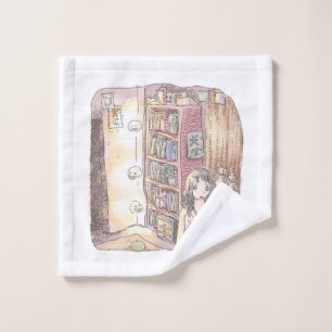 A dim object and a woman's illustration floating b wash cloth