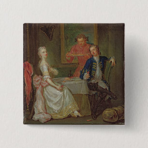 A Dinner Conversation (A Man and Woman Drinking at 15 Cm Square Badge