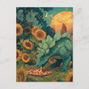 A Dino Eating a Pizza Postcard