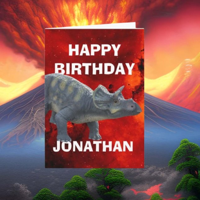 A Dino-Mite Birthday Awaits Card (Celebrate your little one's birthday with a fun dinosaur red volcano card! )