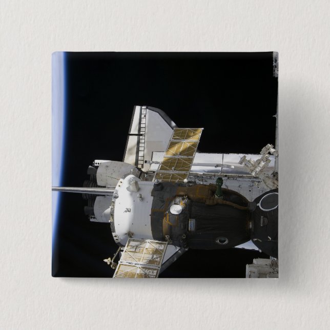 A docked Soyuz spacecraft 15 Cm Square Badge (Front)
