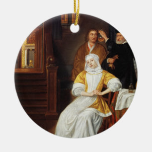 A Doctor Visiting a Young Lady in a Bedroom (oil o Ceramic Ornament