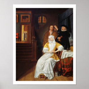 A Doctor Visiting a Young Lady in a Bedroom (oil o Poster