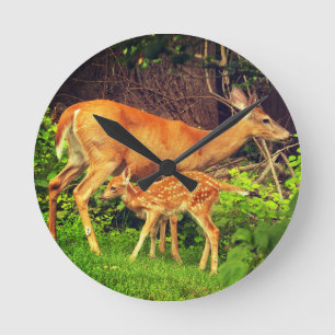 A doe and her fawn round clock