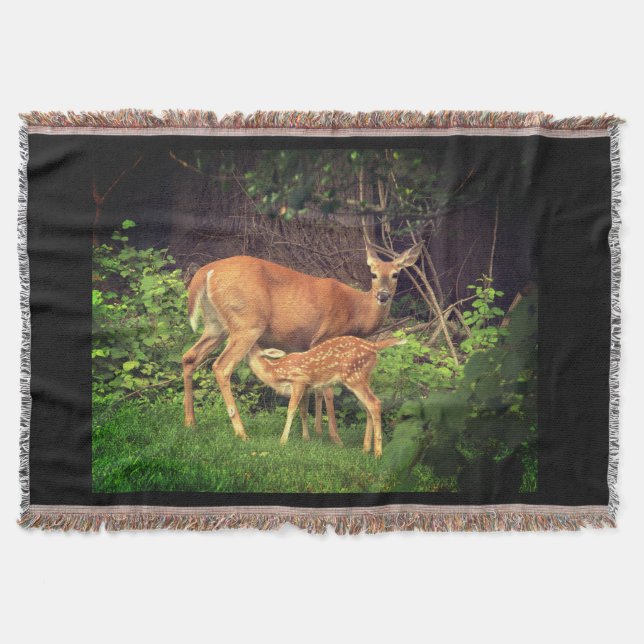 A doe and her fawn  throw blanket (Front)